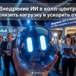 Оператор колл-центра работает с ИИ-ассистентом для быстрой обработки заявок