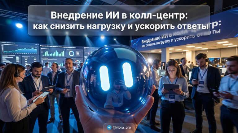 Оператор колл-центра работает с ИИ-ассистентом для быстрой обработки заявок