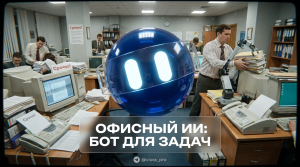 Иллюстрация корпоративного ИИ-бота для сотрудников, помогающего с текстом и задачами