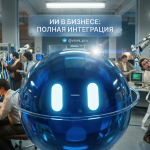 Схема интеграции искусственного интеллекта и нейросетей в бизнес-процессы через системы CRM, ERP и BI
