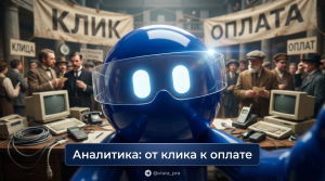 Схема сквозной аналитики показывающая путь клиента от клика до оплаты с помощью ИИ-бота