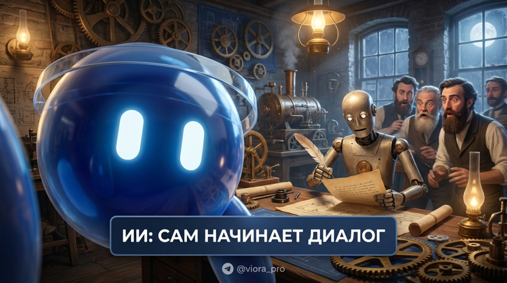 Иллюстрация проактивного ИИ-агента, который сам начинает диалог с пользователем, заменяя традиционного чат-бота