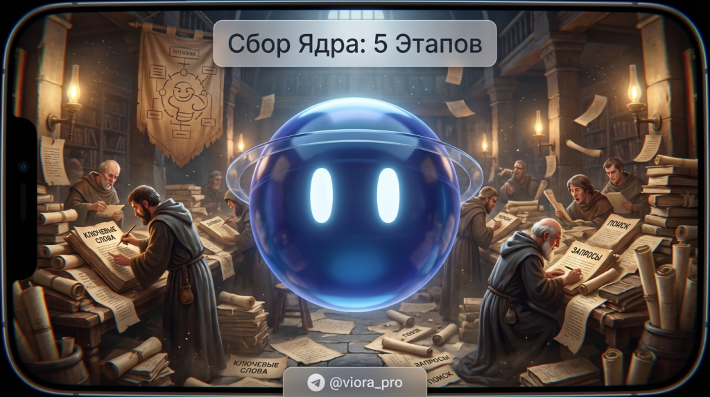 Схема 5 этапов сбора семантического ядра и подбора ключевых слов для сайта