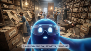 Схема 3 этапов управления данными для ИИ: чистка, разметка и хранение