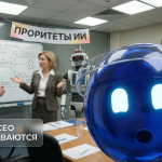 CEO и CTO сидят за столом и обсуждают приоритеты внедрения искусственного интеллекта в проекты